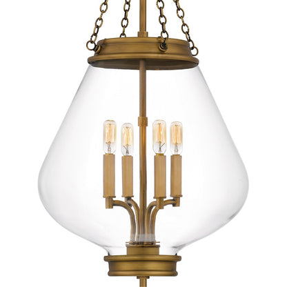 Quoizel Wallace 16in 4-Light Pendant | Traditional Weathered Brass and Clear Glass | Foyer & Entryway | 16 x 16 x 30.25 in | Model QP6803WS