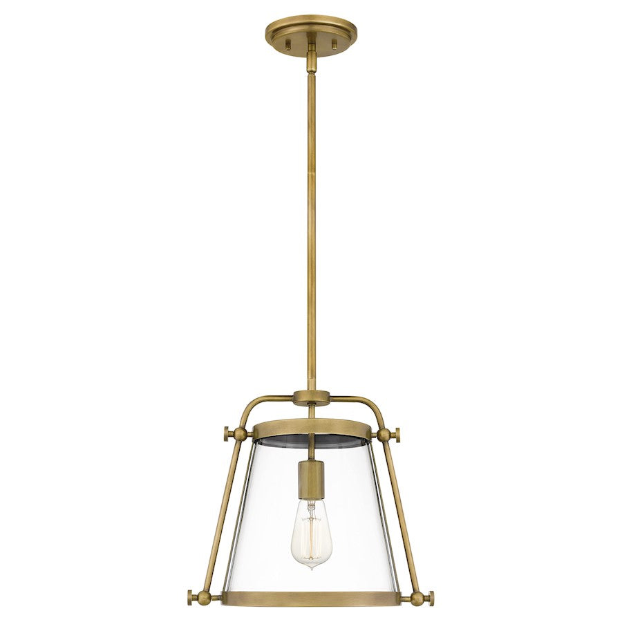 Quoizel Cardiff 1 Light Mini Pendant, Weathered Brass/Clear