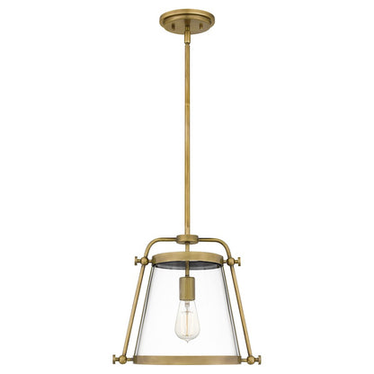 Quoizel Cardiff 1 Light Mini Pendant, Weathered Brass/Clear