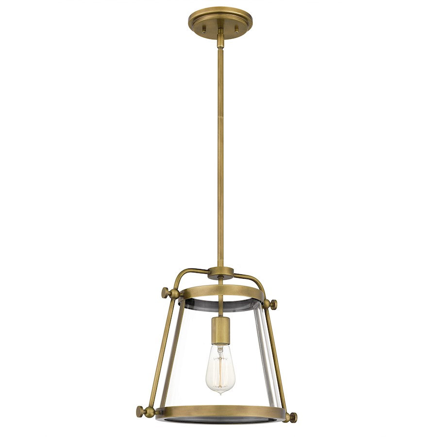 Quoizel Cardiff 1 Light Mini Pendant, Weathered Brass/Clear