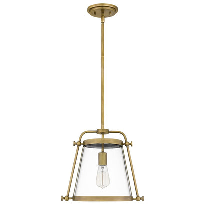 Quoizel Cardiff 1 Light Mini Pendant, Weathered Brass/Clear