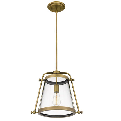 Quoizel Cardiff 1 Light Mini Pendant, Weathered Brass/Clear