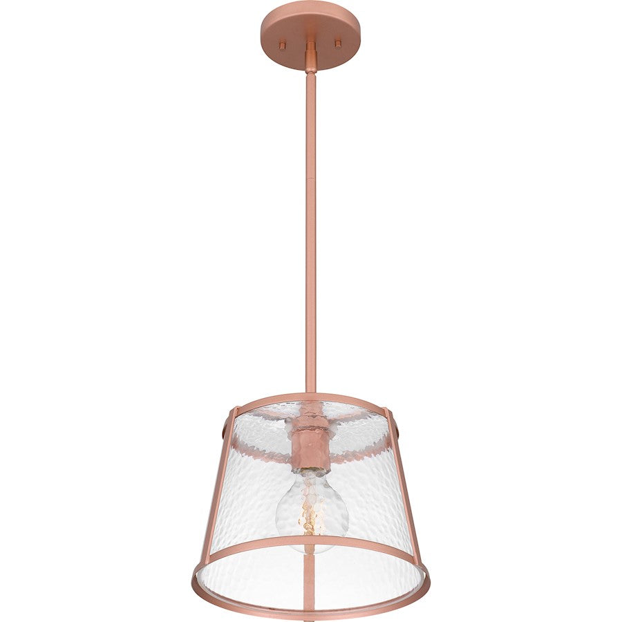 Quoizel Labrant 1 Light Mini Pendant, Rose Gold/Clear Hammered