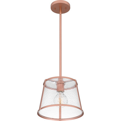 Quoizel Labrant 1 Light Mini Pendant, Rose Gold/Clear Hammered