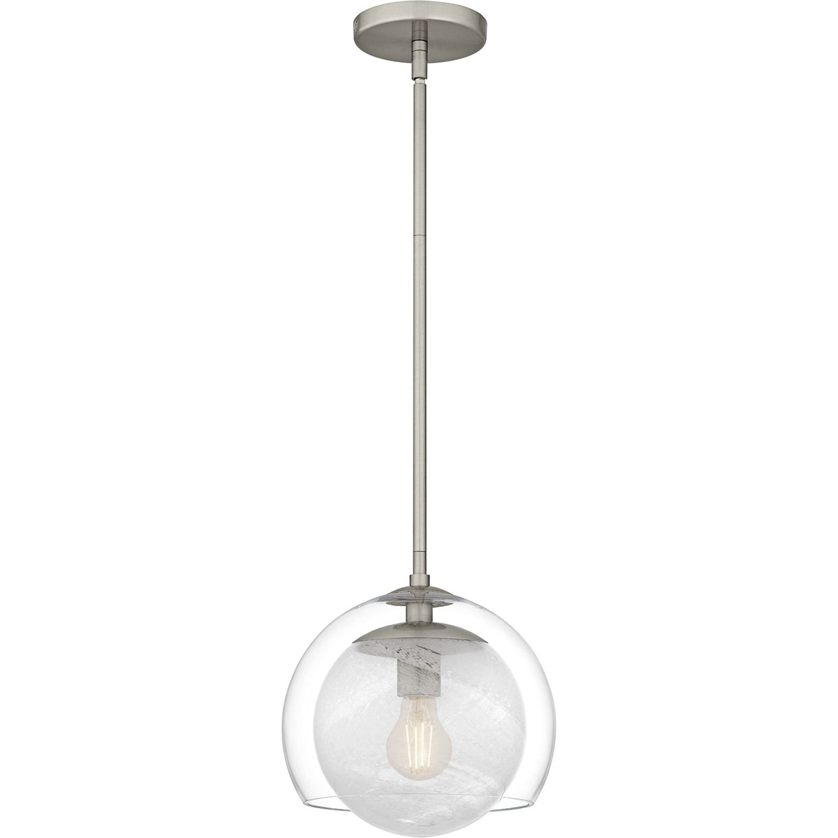 Quoizel Eslinger 10in 1-Light Mini Pendant | Modern Brushed Nickel and Clear Cloud Glass | Kitchen Island & Dining Room | Model QPP6774BN