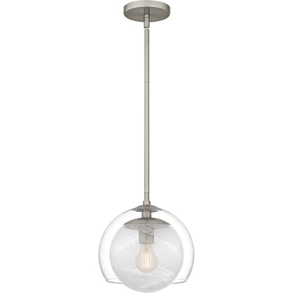 Quoizel Eslinger 10in 1-Light Mini Pendant | Modern Brushed Nickel and Clear Cloud Glass | Kitchen Island & Dining Room | Model QPP6774BN
