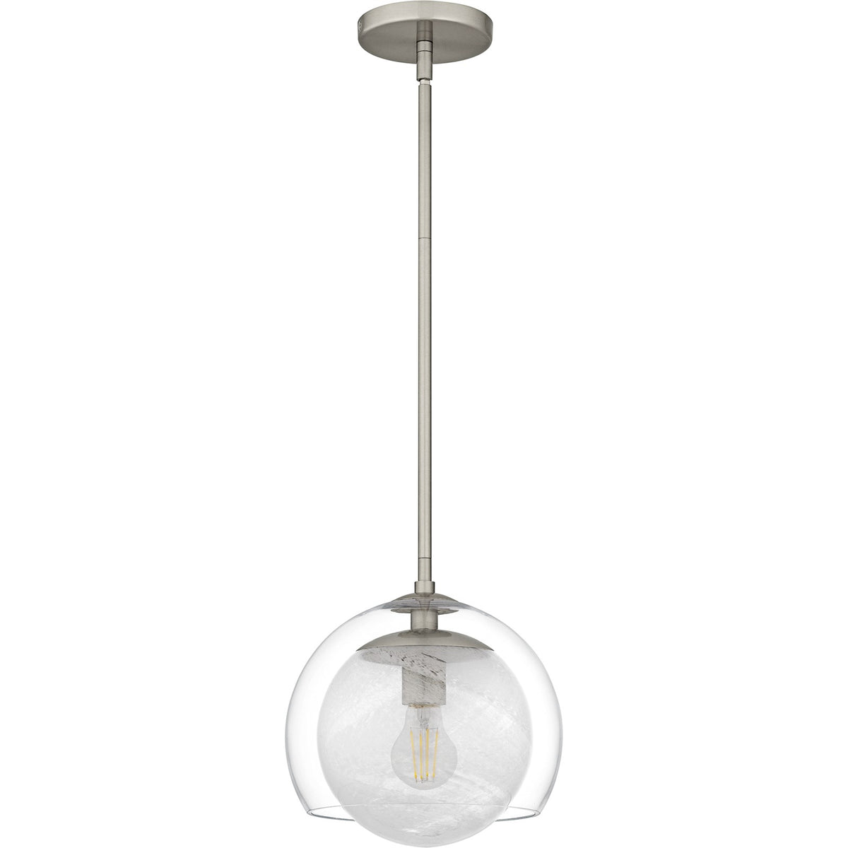 Quoizel Eslinger 10in 1-Light Mini Pendant | Modern Brushed Nickel and Clear Cloud Glass | Kitchen Island & Dining Room | Model QPP6774BN
