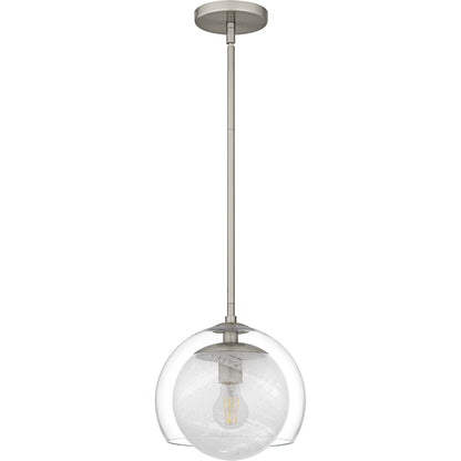 Quoizel Eslinger 10in 1-Light Mini Pendant | Modern Brushed Nickel and Clear Cloud Glass | Kitchen Island & Dining Room | Model QPP6774BN
