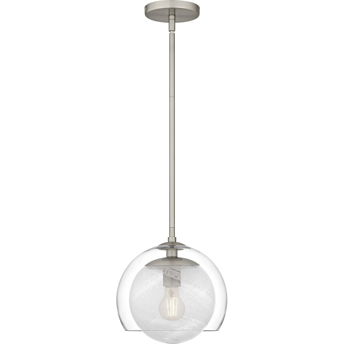 Quoizel Eslinger 10in 1-Light Mini Pendant | Modern Brushed Nickel and Clear Cloud Glass | Kitchen Island & Dining Room | Model QPP6774BN