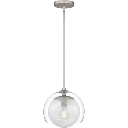 Quoizel Eslinger 10in 1-Light Mini Pendant | Modern Brushed Nickel and Clear Cloud Glass | Kitchen Island & Dining Room | Model QPP6774BN