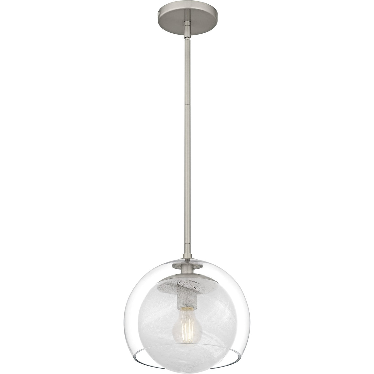 Quoizel Eslinger 10in 1-Light Mini Pendant | Modern Brushed Nickel and Clear Cloud Glass | Kitchen Island & Dining Room | Model QPP6774BN