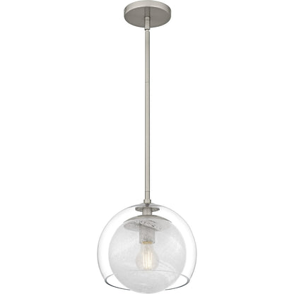 Quoizel Eslinger 10in 1-Light Mini Pendant | Modern Brushed Nickel and Clear Cloud Glass | Kitchen Island & Dining Room | Model QPP6774BN