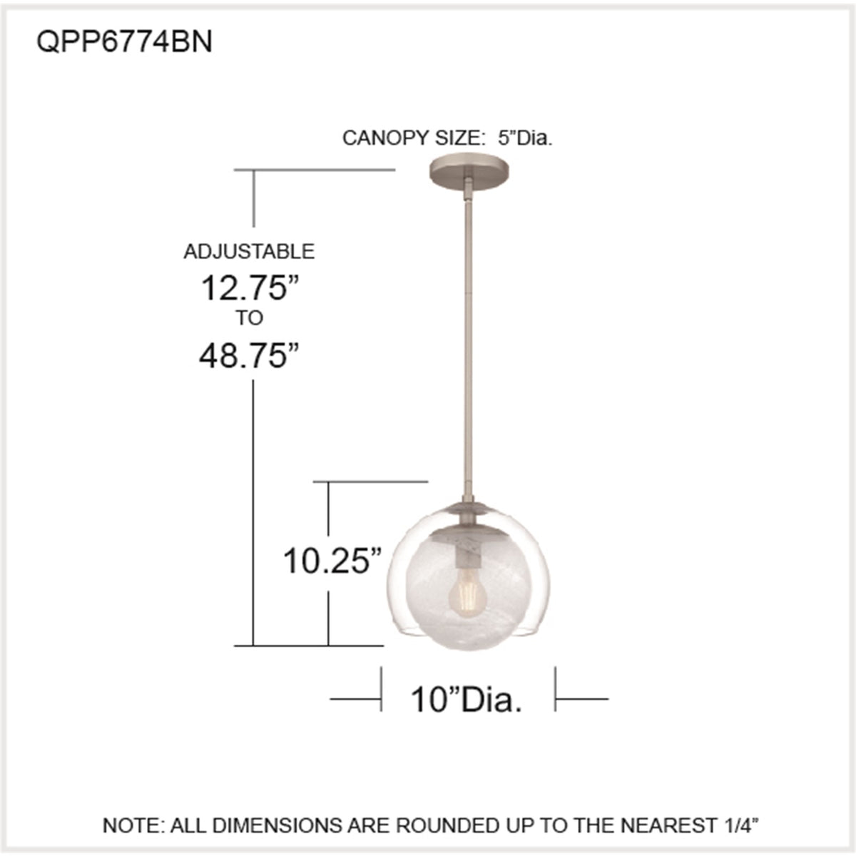 Quoizel Eslinger 10in 1-Light Mini Pendant | Modern Brushed Nickel and Clear Cloud Glass | Kitchen Island & Dining Room | Model QPP6774BN