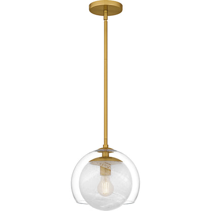 Quoizel Eslinger 10in 1-Light Mini Pendant | Modern Brushed Gold and Clear Glass | Kitchen Island & Dining Room | Model QPP6774BRG
