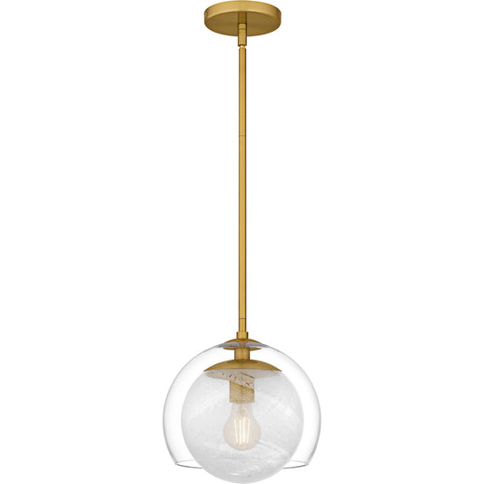 Quoizel Eslinger 10in 1-Light Mini Pendant | Modern Brushed Gold and Clear Glass | Kitchen Island & Dining Room | Model QPP6774BRG