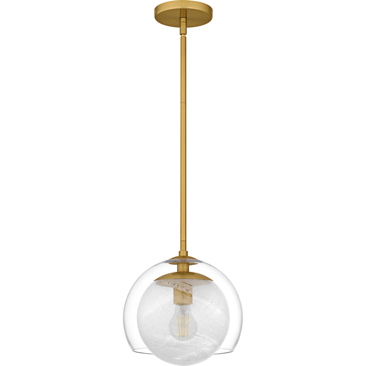 Quoizel Eslinger 10in 1-Light Mini Pendant | Modern Brushed Gold and Clear Glass | Kitchen Island & Dining Room | Model QPP6774BRG
