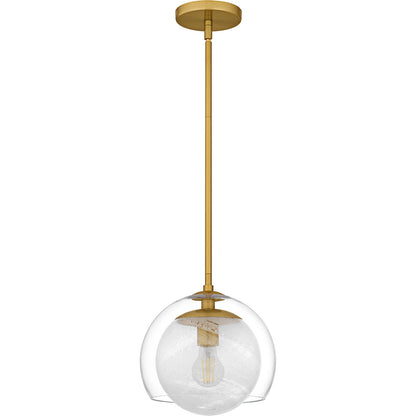 Quoizel Eslinger 10in 1-Light Mini Pendant | Modern Brushed Gold and Clear Glass | Kitchen Island & Dining Room | Model QPP6774BRG