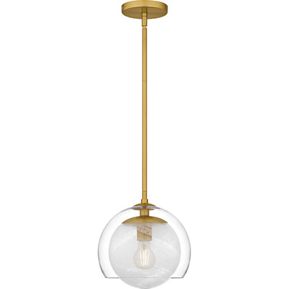 Quoizel Eslinger 10in 1-Light Mini Pendant | Modern Brushed Gold and Clear Glass | Kitchen Island & Dining Room | Model QPP6774BRG