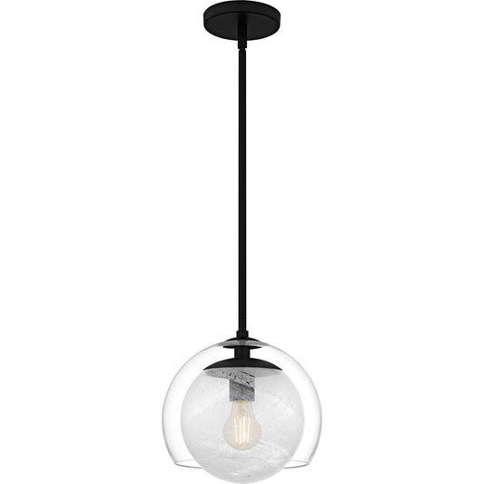 Quoizel Eslinger 10in 1-Light Mini Pendant | Modern Matte Black and Clear Glass | Kitchen Island & Dining Room | 10 x 10 x 10.25 in | Model QPP6774MBK