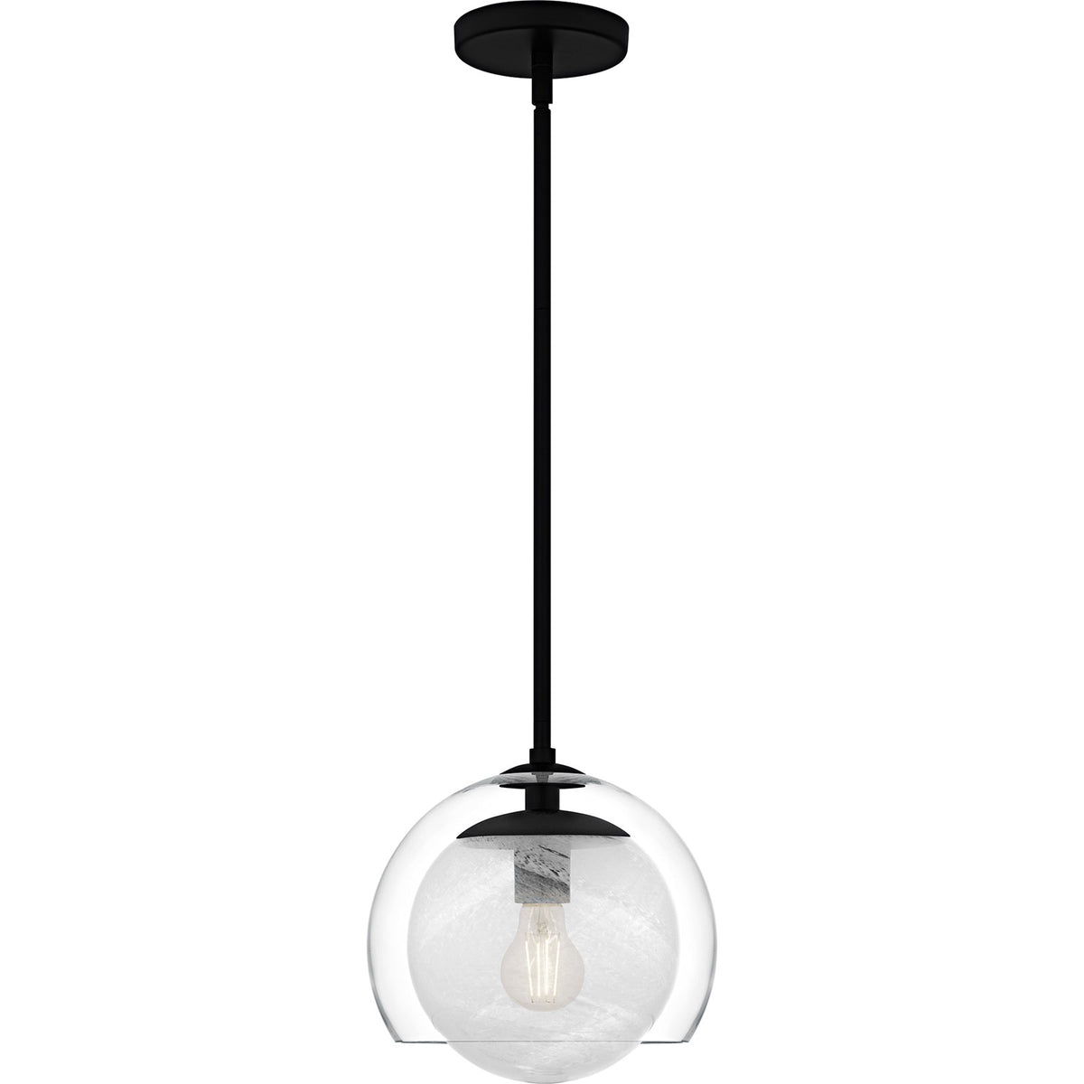Quoizel Eslinger 10in 1-Light Mini Pendant | Modern Matte Black and Clear Glass | Kitchen Island & Dining Room | 10 x 10 x 10.25 in | Model QPP6774MBK