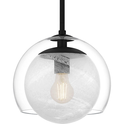 Quoizel Eslinger 10in 1-Light Mini Pendant | Modern Matte Black and Clear Glass | Kitchen Island & Dining Room | 10 x 10 x 10.25 in | Model QPP6774MBK