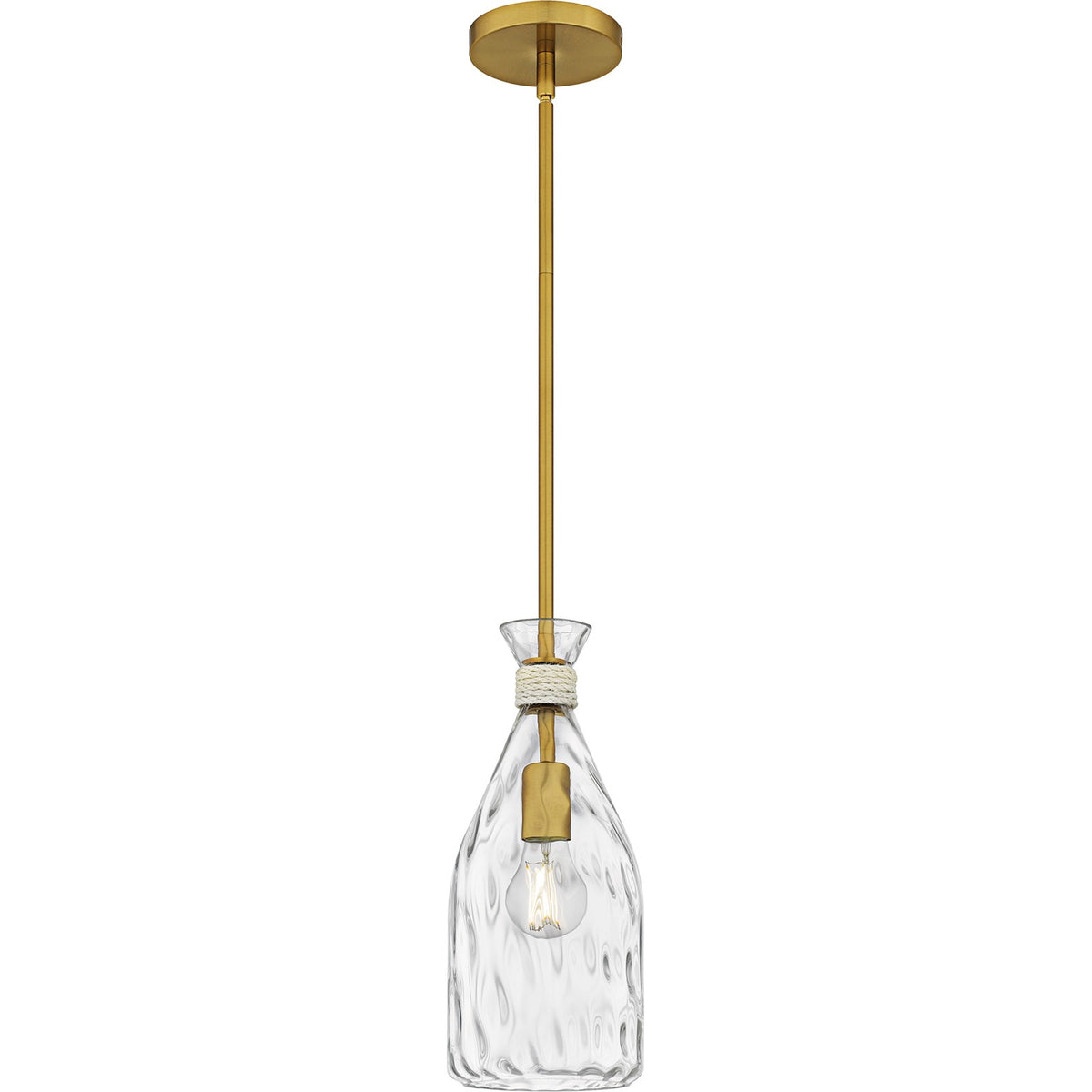 Quoizel Govada 6in 1-Light Mini Pendant | Coastal Brushed Gold and Clear Water Glass | Kitchen Island & Dining Room | Model QPP6782BRG
