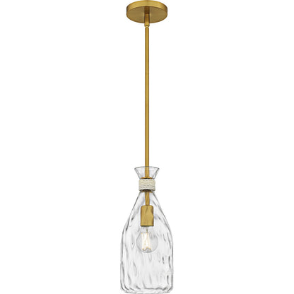 Quoizel Govada 6in 1-Light Mini Pendant | Coastal Brushed Gold and Clear Water Glass | Kitchen Island & Dining Room | Model QPP6782BRG