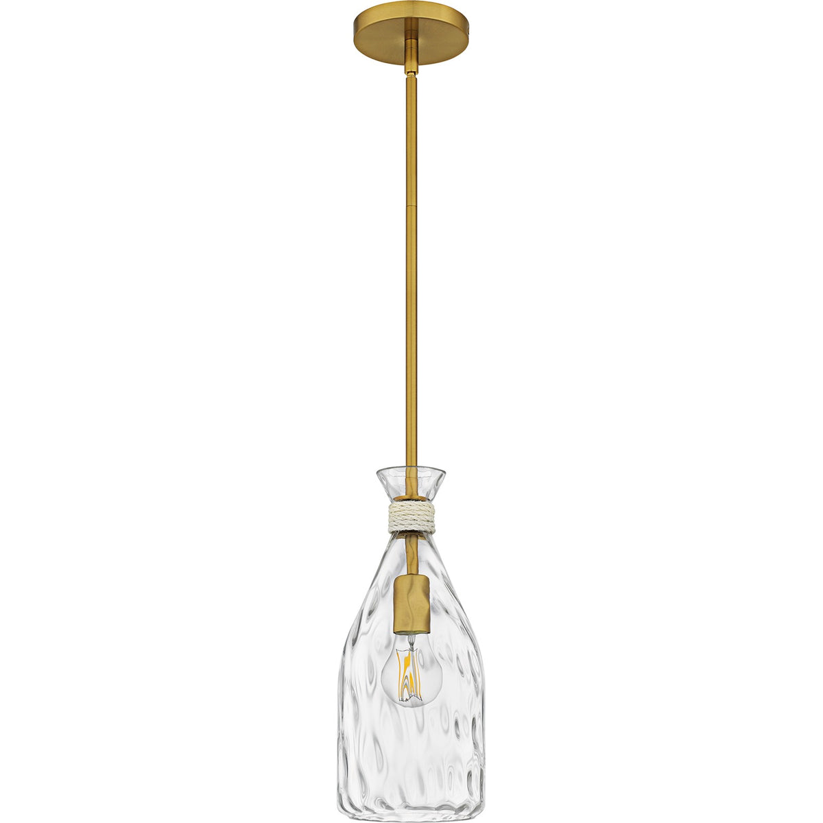 Quoizel Govada 6in 1-Light Mini Pendant | Coastal Brushed Gold and Clear Water Glass | Kitchen Island & Dining Room | Model QPP6782BRG