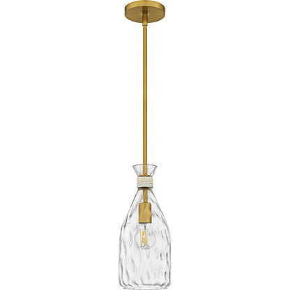Quoizel Govada 6in 1-Light Mini Pendant | Coastal Brushed Gold and Clear Water Glass | Kitchen Island & Dining Room | Model QPP6782BRG