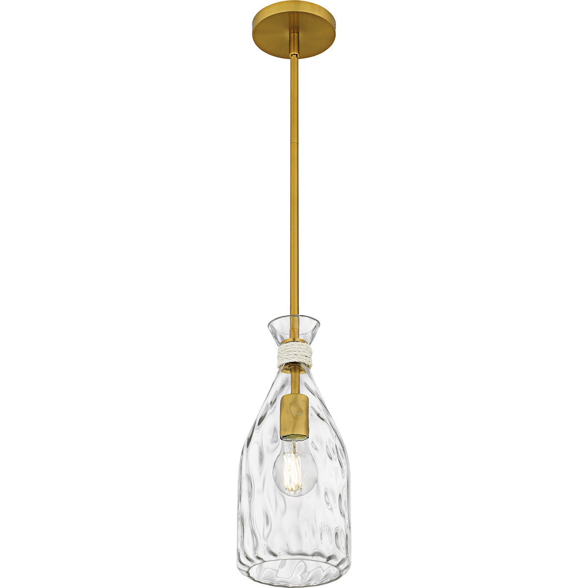 Quoizel Govada 6in 1-Light Mini Pendant | Coastal Brushed Gold and Clear Water Glass | Kitchen Island & Dining Room | Model QPP6782BRG