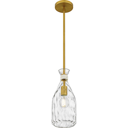 Quoizel Govada 6in 1-Light Mini Pendant | Coastal Brushed Gold and Clear Water Glass | Kitchen Island & Dining Room | Model QPP6782BRG