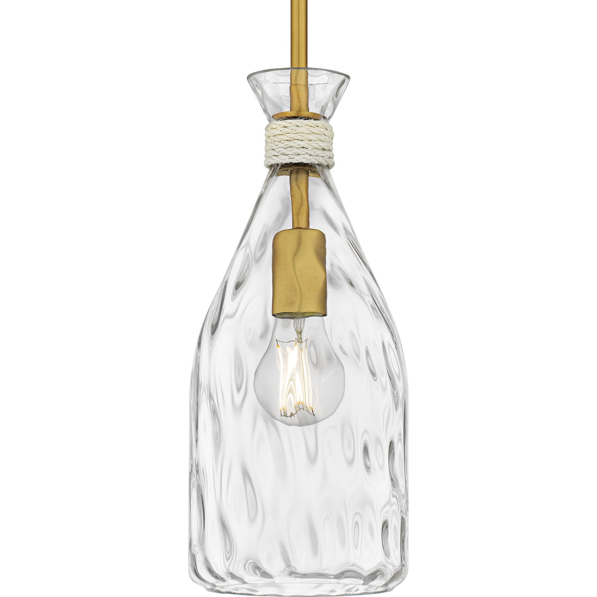 Quoizel Govada 6in 1-Light Mini Pendant | Coastal Brushed Gold and Clear Water Glass | Kitchen Island & Dining Room | Model QPP6782BRG