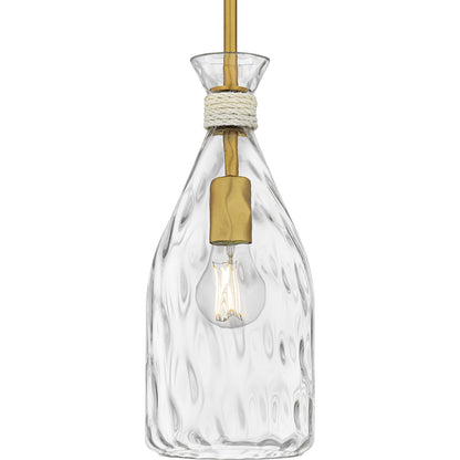 Quoizel Govada 6in 1-Light Mini Pendant | Coastal Brushed Gold and Clear Water Glass | Kitchen Island & Dining Room | Model QPP6782BRG