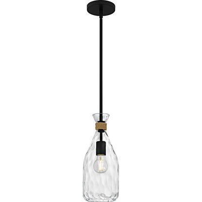Quoizel Govada 6in 1-Light Mini Pendant | Coastal Matte Black and Clear Water Glass | Kitchen Island & Dining Room | Model QPP6782MBK