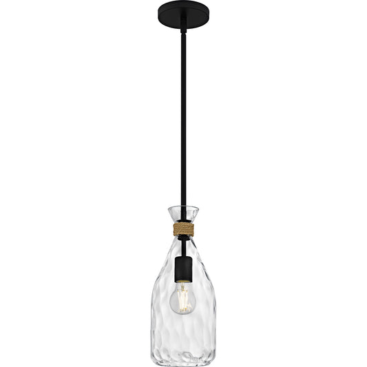 Quoizel Govada 6in 1-Light Mini Pendant | Coastal Matte Black and Clear Water Glass | Kitchen Island & Dining Room | Model QPP6782MBK