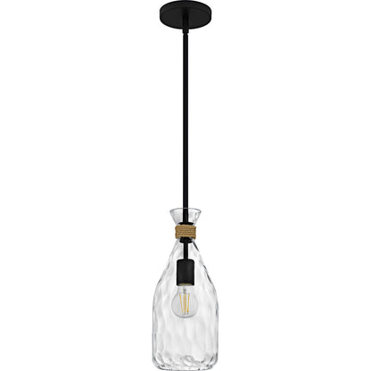 Quoizel Govada 6in 1-Light Mini Pendant | Coastal Matte Black and Clear Water Glass | Kitchen Island & Dining Room | Model QPP6782MBK