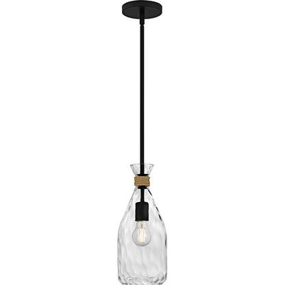 Quoizel Govada 6in 1-Light Mini Pendant | Coastal Matte Black and Clear Water Glass | Kitchen Island & Dining Room | Model QPP6782MBK