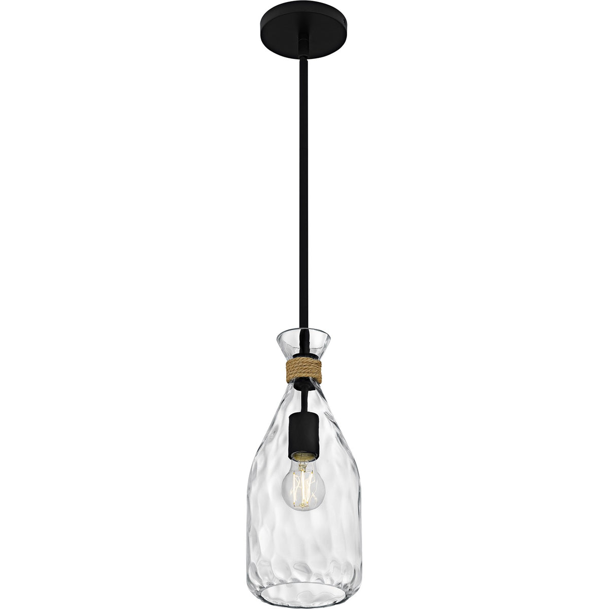 Quoizel Govada 6in 1-Light Mini Pendant | Coastal Matte Black and Clear Water Glass | Kitchen Island & Dining Room | Model QPP6782MBK