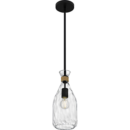 Quoizel Govada 6in 1-Light Mini Pendant | Coastal Matte Black and Clear Water Glass | Kitchen Island & Dining Room | Model QPP6782MBK
