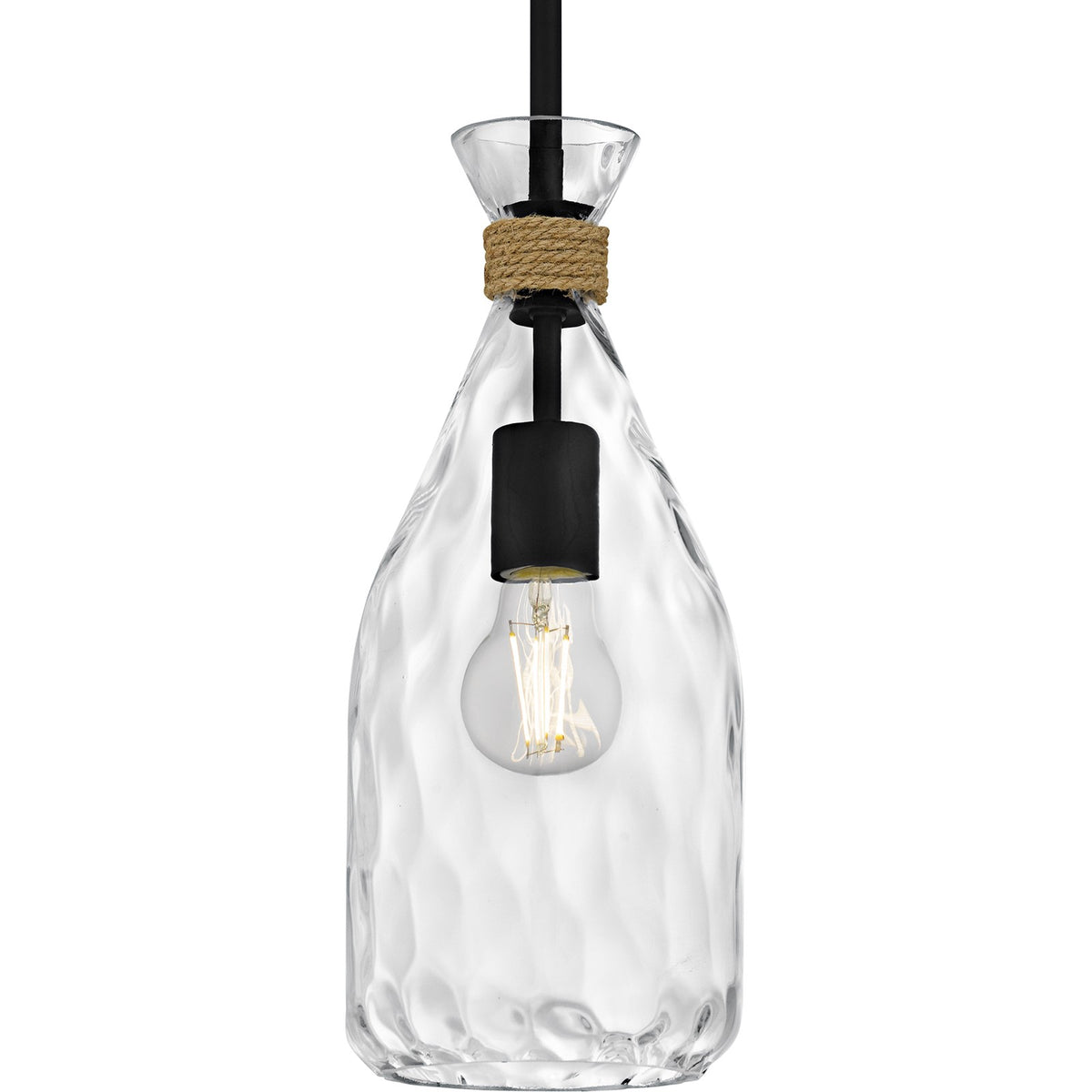 Quoizel Govada 6in 1-Light Mini Pendant | Coastal Matte Black and Clear Water Glass | Kitchen Island & Dining Room | Model QPP6782MBK