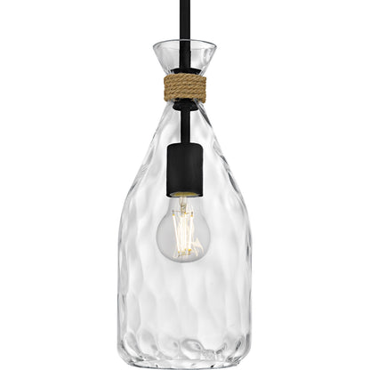 Quoizel Govada 6in 1-Light Mini Pendant | Coastal Matte Black and Clear Water Glass | Kitchen Island & Dining Room | Model QPP6782MBK