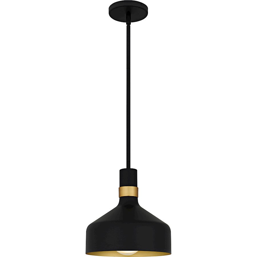 Quoizel Arbor 10in 1-Light Mini Pendant | Industrial Matte Black and Brass Band Steel | Kitchen Island & Bar | 10 x 10 x 11 in | Model QPP6804MBK