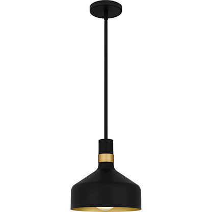 Quoizel Arbor 10in 1-Light Mini Pendant | Industrial Matte Black and Brass Band Steel | Kitchen Island & Bar | 10 x 10 x 11 in | Model QPP6804MBK
