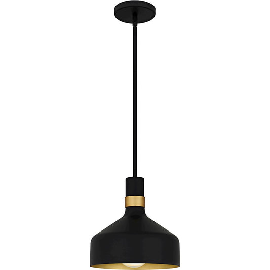 Quoizel Arbor 10in 1-Light Mini Pendant | Industrial Matte Black and Brass Band Steel | Kitchen Island & Bar | 10 x 10 x 11 in | Model QPP6804MBK
