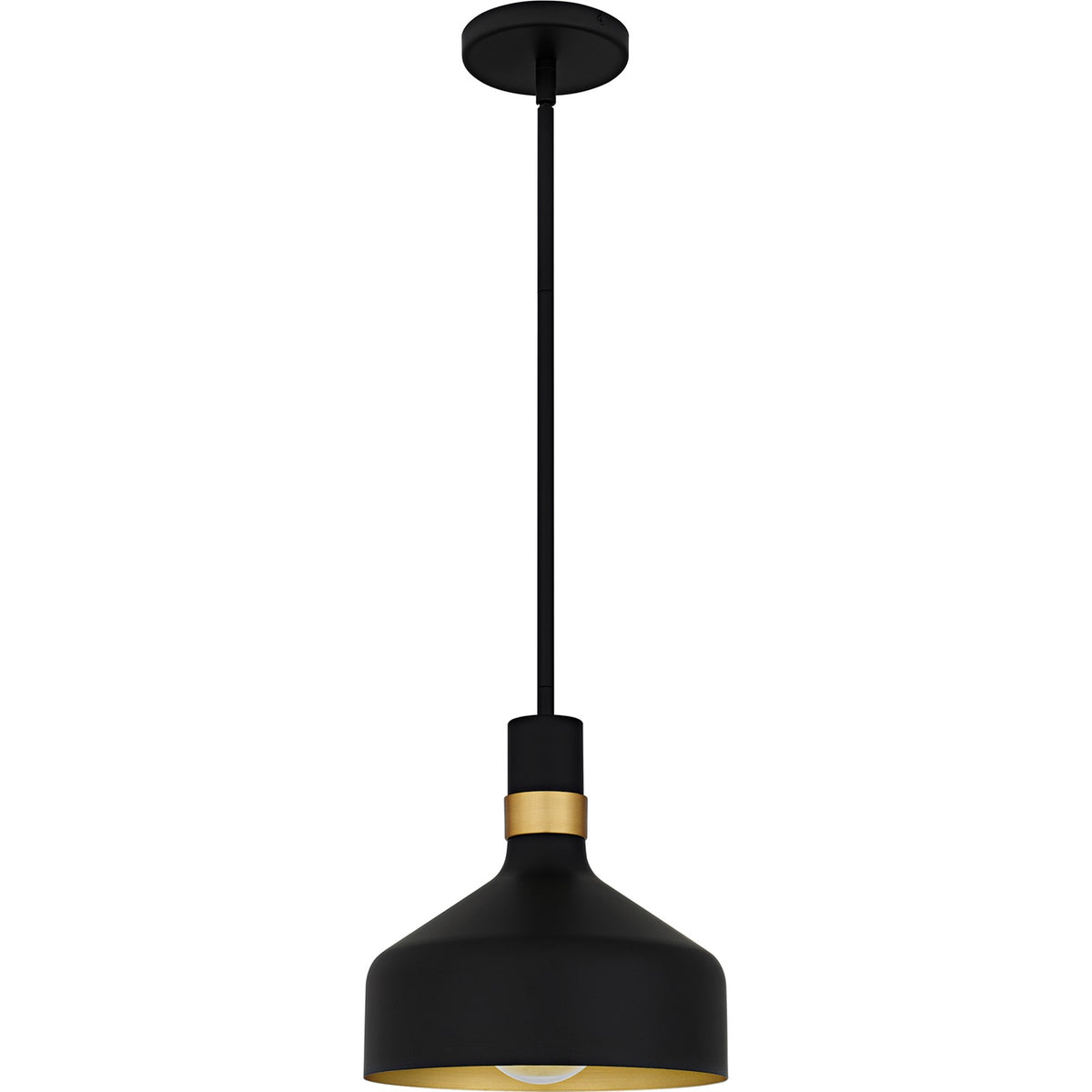 Quoizel Arbor 10in 1-Light Mini Pendant | Industrial Matte Black and Brass Band Steel | Kitchen Island & Bar | 10 x 10 x 11 in | Model QPP6804MBK