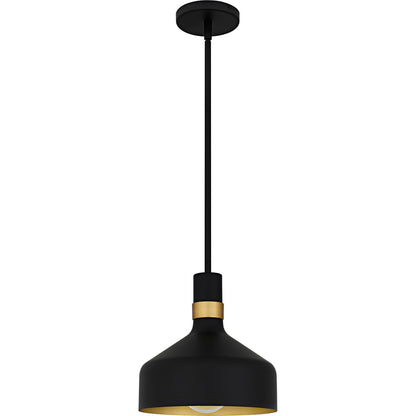 Quoizel Arbor 10in 1-Light Mini Pendant | Industrial Matte Black and Brass Band Steel | Kitchen Island & Bar | 10 x 10 x 11 in | Model QPP6804MBK
