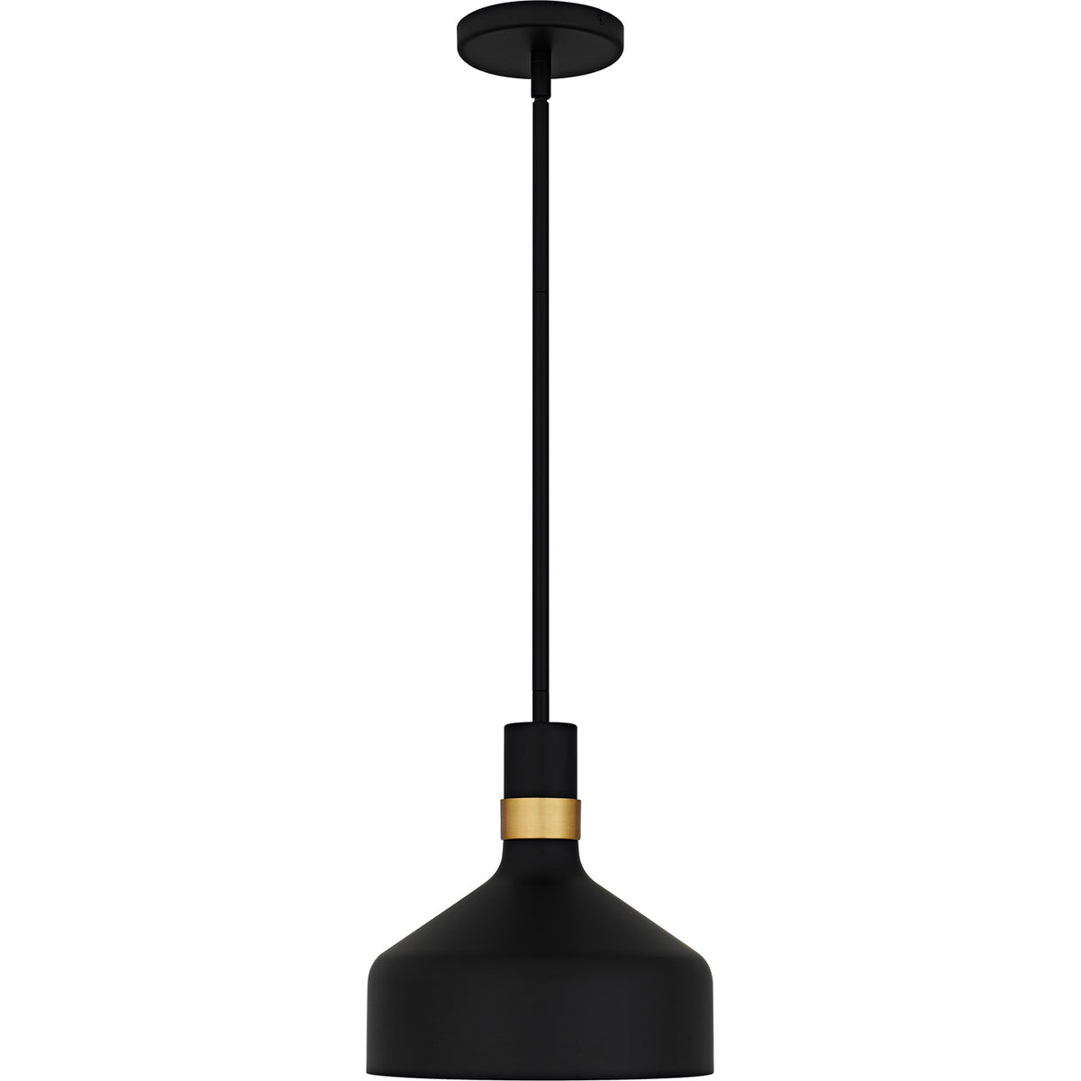 Quoizel Arbor 10in 1-Light Mini Pendant | Industrial Matte Black and Brass Band Steel | Kitchen Island & Bar | 10 x 10 x 11 in | Model QPP6804MBK
