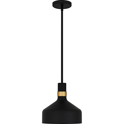 Quoizel Arbor 10in 1-Light Mini Pendant | Industrial Matte Black and Brass Band Steel | Kitchen Island & Bar | 10 x 10 x 11 in | Model QPP6804MBK