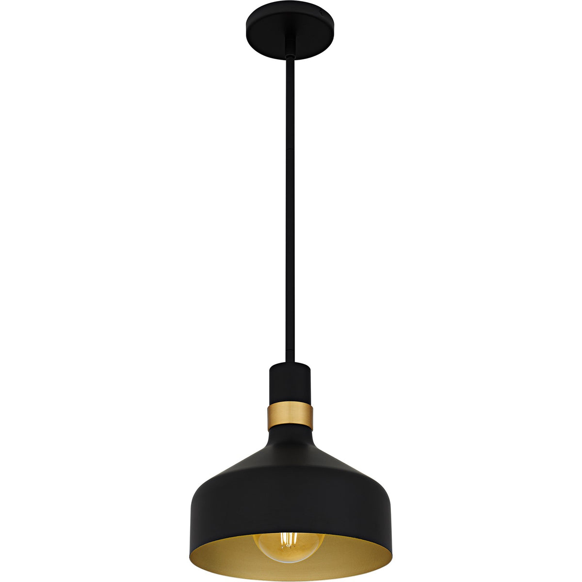 Quoizel Arbor 10in 1-Light Mini Pendant | Industrial Matte Black and Brass Band Steel | Kitchen Island & Bar | 10 x 10 x 11 in | Model QPP6804MBK