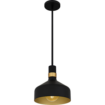 Quoizel Arbor 10in 1-Light Mini Pendant | Industrial Matte Black and Brass Band Steel | Kitchen Island & Bar | 10 x 10 x 11 in | Model QPP6804MBK